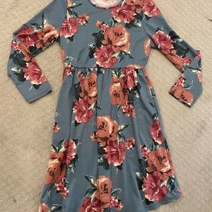 Blue Floral Long Sleeve Dress